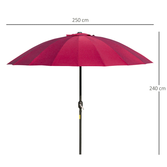 Outdoor Patio Parasol Umbrella, 255cm - Market Table Umbrella with Push Button Tilt, Crank, and Durable Ribs - Perfect Shade Solution for Garden, Lawn, Backyard, and Pool in Wine Red