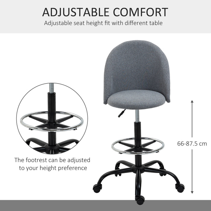 Ergonomic Drafting Chair with Adjustable Height - Padded Swivel Seat, Footrest, and 5 Wheels for Comfortable Movement - Ideal for Home Office and Versatile Use