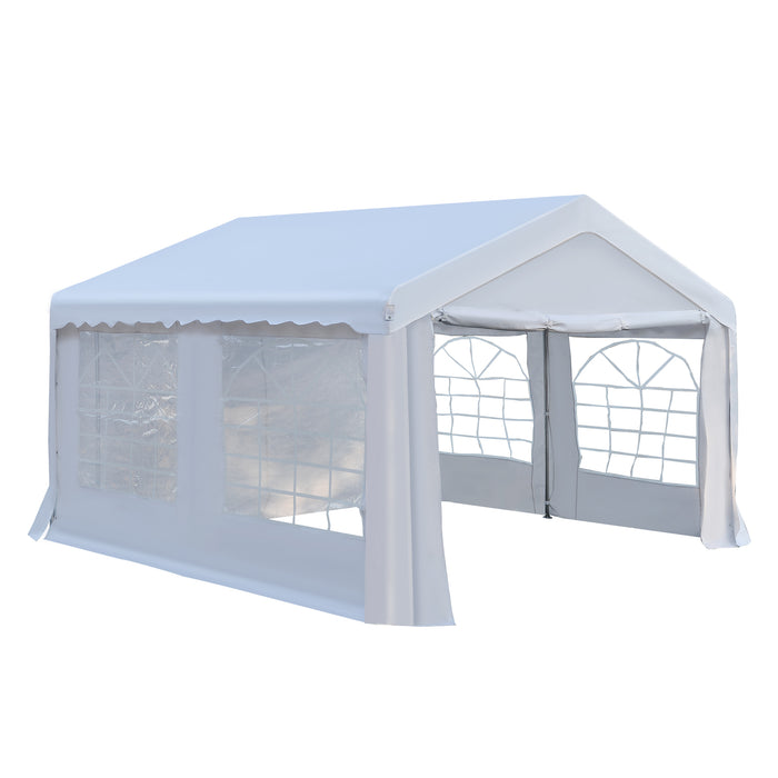 Portable Carport Shelter 4x4m with Removable Sidewalls and Double Doors - Heavy Duty Party Tent, Outdoor Canopy - Ideal for Events, Gatherings, Car Protection