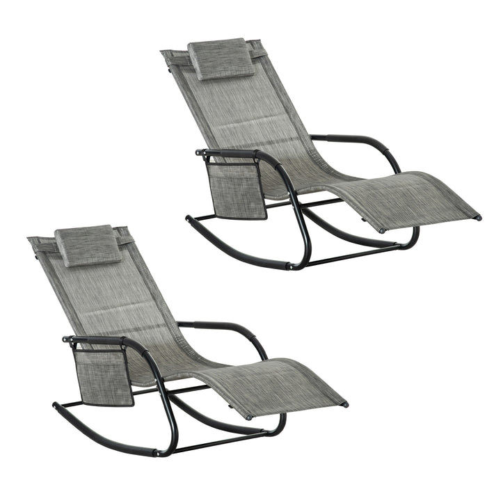 Patio Rocking Chair Set - Outdoor Sun Lounger with Breathable Mesh, Pillow & Storage Bag - Ideal for Garden Relaxation & Comfort