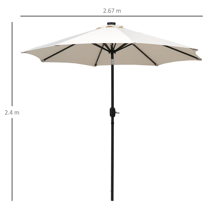 Solar-Powered 24-LED Patio Umbrella in Creamy White - Outdoor Weather-Resistant Illuminated Parasol - Ideal for Nighttime Garden Ambiance