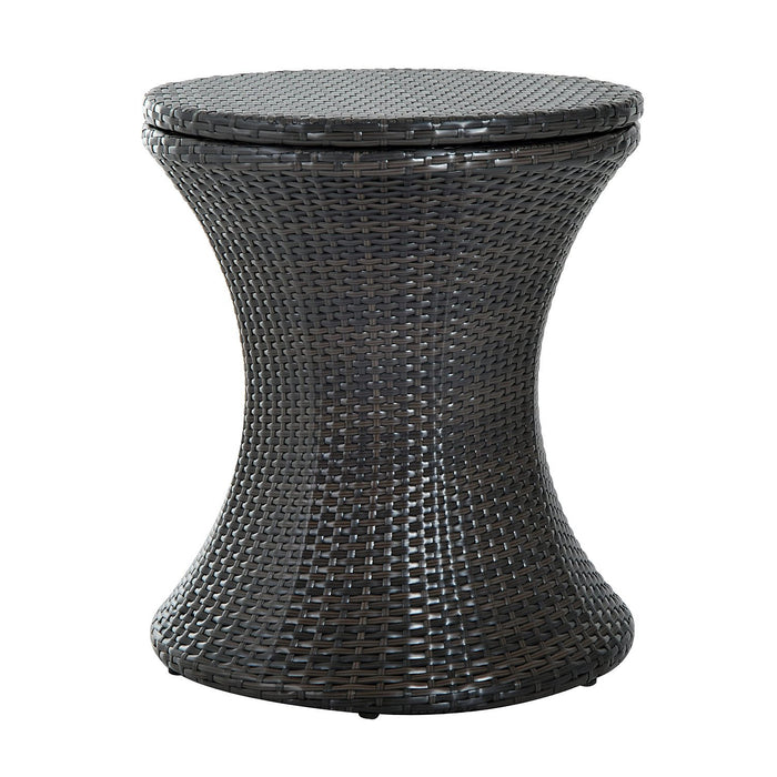 Rattan Ice Bucket Table - Outdoor Beer Cooler with Patio Party Bar Aesthetic - Perfect for Garden Gatherings and Entertaining Guests in Brown