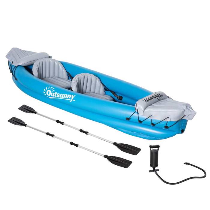 Inflatable Kayak - 2-Person Canoe Set with Air Pump and Aluminum Oars, Blue, 330x105x50cm - Perfect for Leisure Paddling and Water Adventures