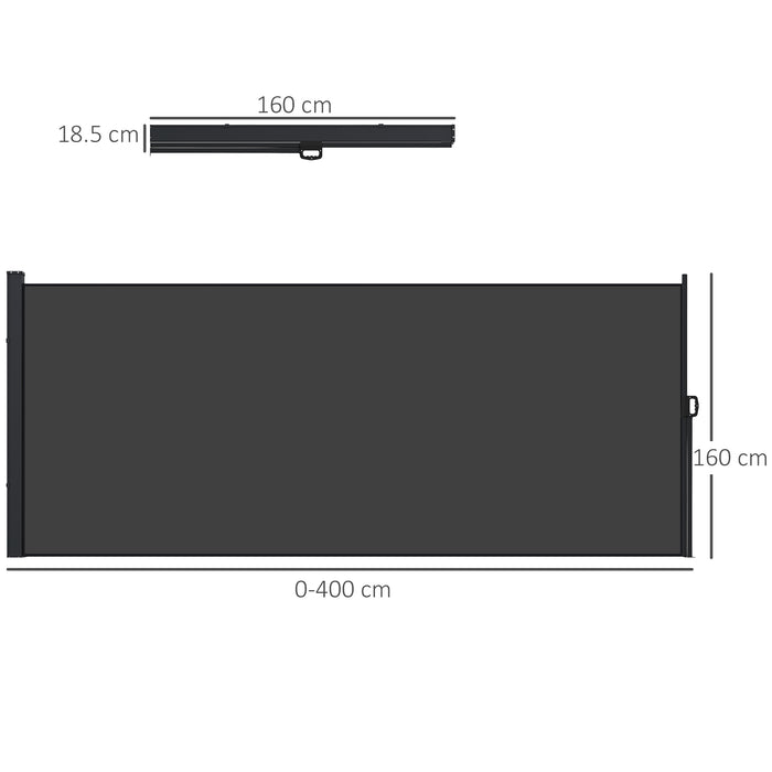 Outdoor Retractable Side Awning - Privacy Screen for Garden, Hot Tub, Balcony, Terrace, Pool, 400x160cm, Black - Ideal for Creating Secluded Areas in Open Spaces