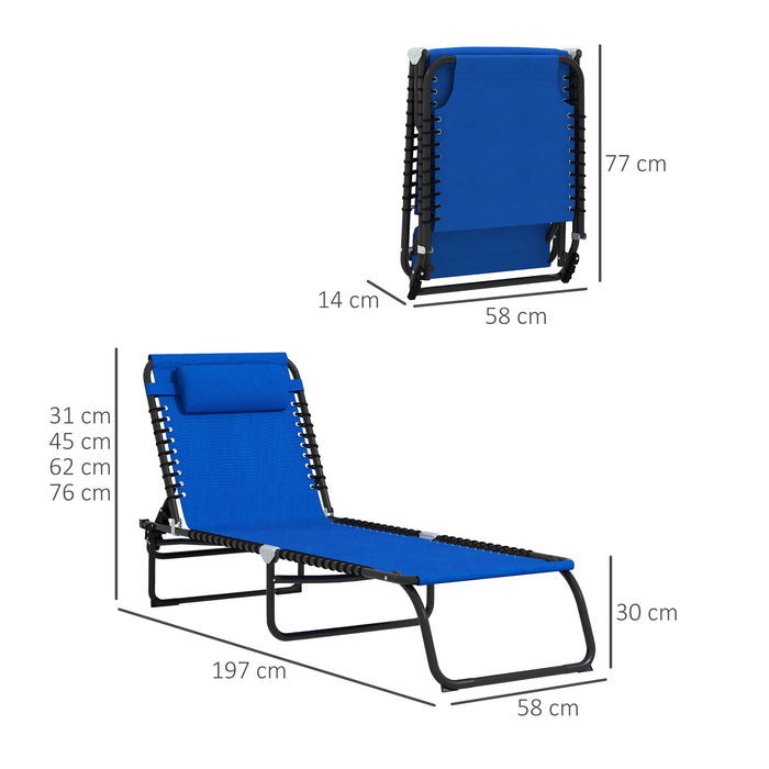 Folding Sun Lounger Chair, Set of 2 - Beach & Garden Chaise with 4 Adjustable Positions, Blue - Ideal for Camping, Relaxation & Outdoor Comfort