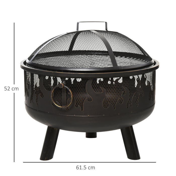 Outdoor 2-in-1 Fire Pit and BBQ Grill - Steel Bowl Heater with Cooking Grate and Spark Screen - Ideal for Backyard Bonfires and Patio Cookouts