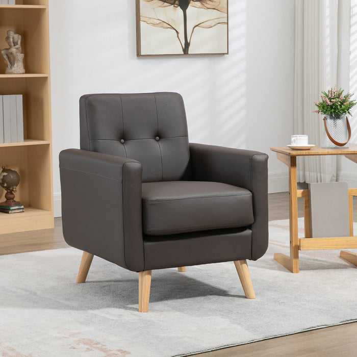 Modern Tufted PU Leather Armchair - Elegant Accent Chair for Living Room, Bedroom, or Home Office - Stylish Brown Seating for Contemporary Comfort