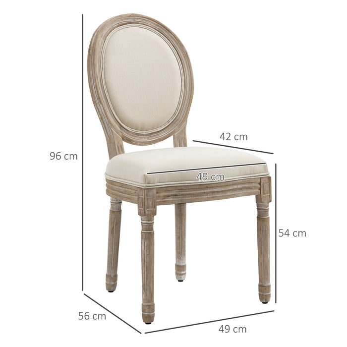 French-Style Dining Chair Duo - Armless Kitchen Accent Chairs with Linen-Touch Upholstery and Backrest in Cream - Elegant Seating for Home Dining Area