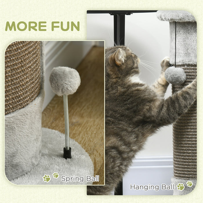 Cat Scratching Post 58cm - Corner Wall Claw Scratcher with Sisal Rope, Plush Cover, and Play Balls - Stability for Active Cats and Kittens