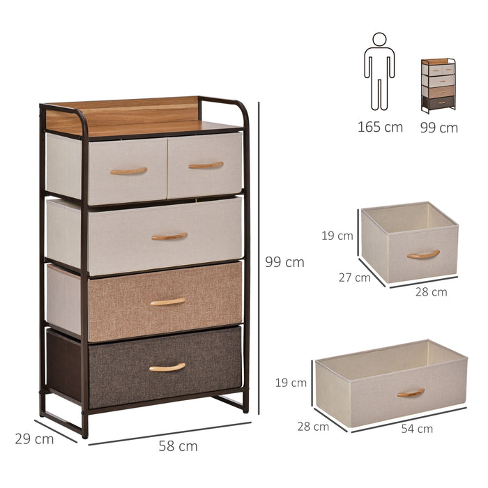 5-Drawer Dresser Tower - Bedroom & Hallway Storage Organizer with Steel Frame and Wooden Top - Ideal for Closet Organization