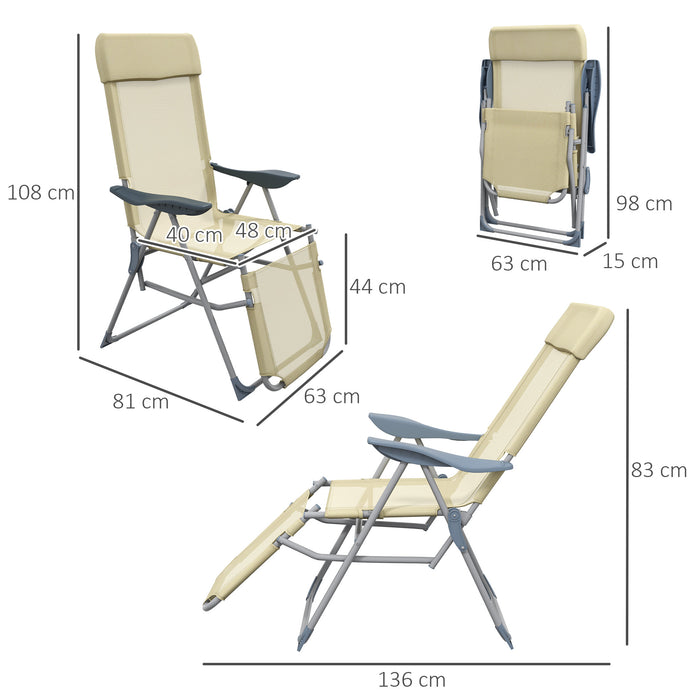 Outdoor Reclining Sun Lounger Set of 2 - Adjustable Footrest and 5-Level Backrest with Headrest, Beige - Ideal for Garden and Patio Relaxation