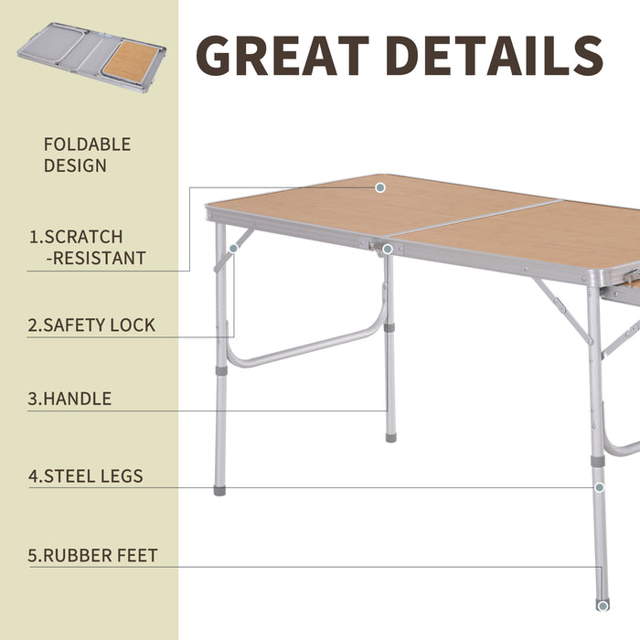 Aluminium 4ft MDF-Top Portable Table - Durable Folding Outdoor Event Furniture, Silver - Ideal for Picnics, Camping, & Tailgating