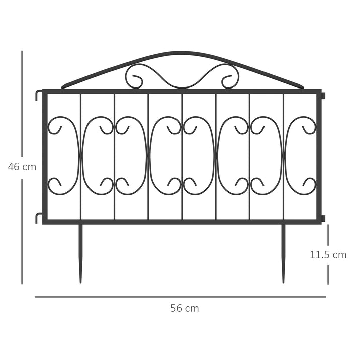 Outdoor Picket Fence Panels - Rustproof Metal Wire Decorative Garden Fencing for Landscape and Flower Bed Border Edging - Durable Animal Barrier in Elegant Black Design