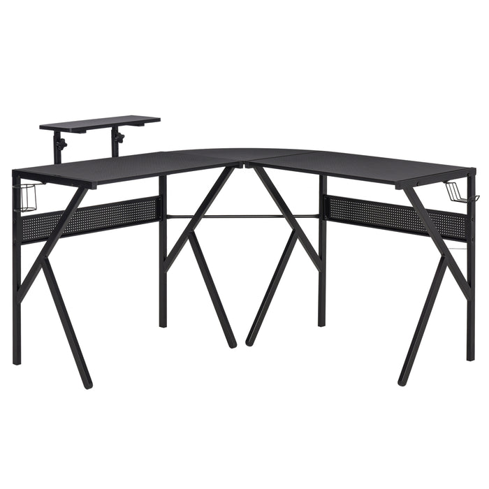 L-Shaped Gaming Desk - Corner Computer Table with Adjustable Monitor Stand, Home Office Workstation - Ideal for Gamers and Remote Workers