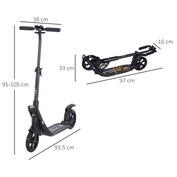 Urban Commuter Folding Kick Scooter - Height-Adjustable with Rear Brake and Dual Shock Absorption, 2 Large Wheels - Perfect for Teens and Adults Aged 14+