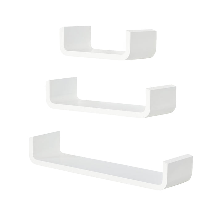 U Shaped Display Shelves - Set of 3, White Floating Wall Mounts - Contemporary Storage Solution for Home & Office