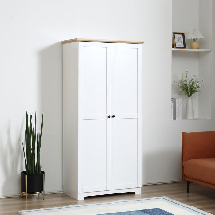 172cm Tall White Wooden Storage Cabinet - Spacious 2-Door Cupboard with 4 Shelves - Ideal Pantry Closet for Home Organization