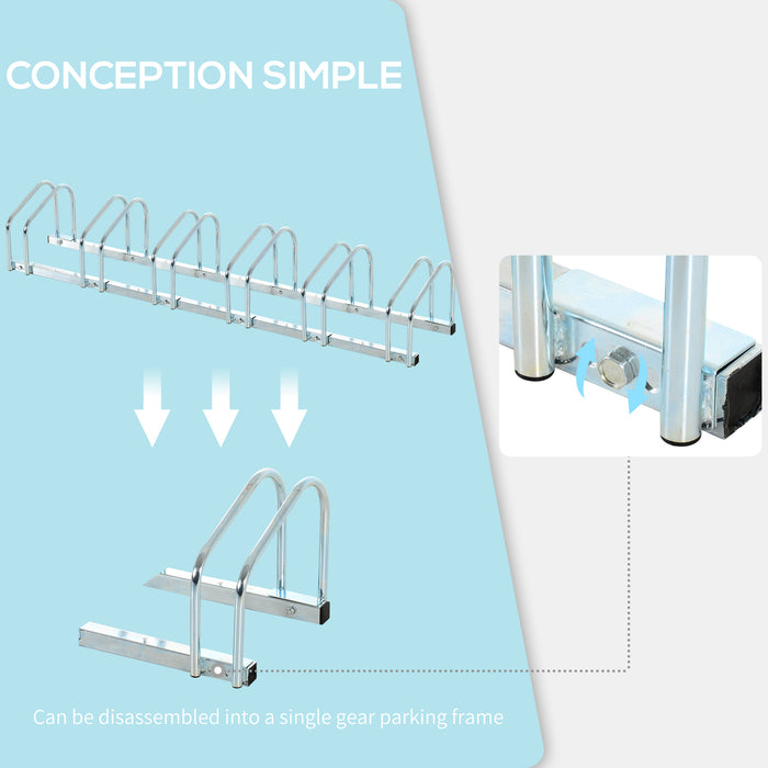 Bicycle Floor-to-Wall Secure Parking Stand - 6-Slot Lockable Bike Storage Rack, 179L x 33W x 27H, Silver - Ideal for Cyclists and Garage Organizers