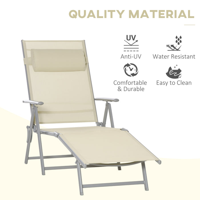 Outdoor Folding Recliner - Chaise Lounge Chair with 7 Adjustable Positions, Steel Frame in Beige - Ideal for Patio Relaxation and Sunbathing