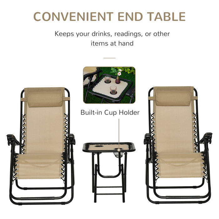 Zero Gravity Chair and Table Combo with Cup Holders - 3-Piece Folding Recliner and Sun Lounger Set for Garden, Yard, Pool - Comfortable Outdoor Relaxation for Patio Enthusiasts