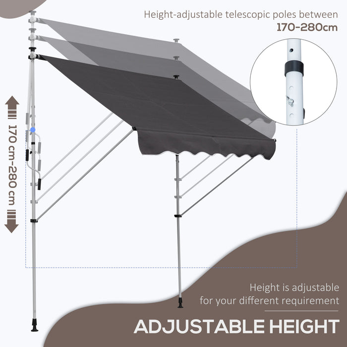 Balcony Manual Retractable Awning - 2 x 1.5m DIY Adjustable Shade Canopy, Patio Shelter in Grey - Ideal Sun Protection for Outdoor Entertaining