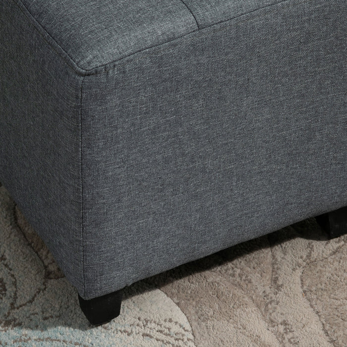 Linen-Look Ottoman with Button Tufting - Upholstered Square Footstool, Padded Wood Frame, Side Table Functionality - Stylish Grey Home Furniture for Living Room Comfort and Versatility