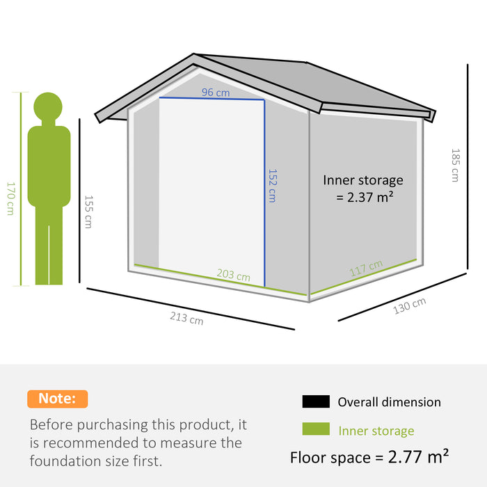 Extra Large Metal Garden Shed - 7ft x 4ft Lockable Storage with Foundation, Patio Roof, Tool Building - Secure Outdoor Organizer for Lawn Equipment, Brown