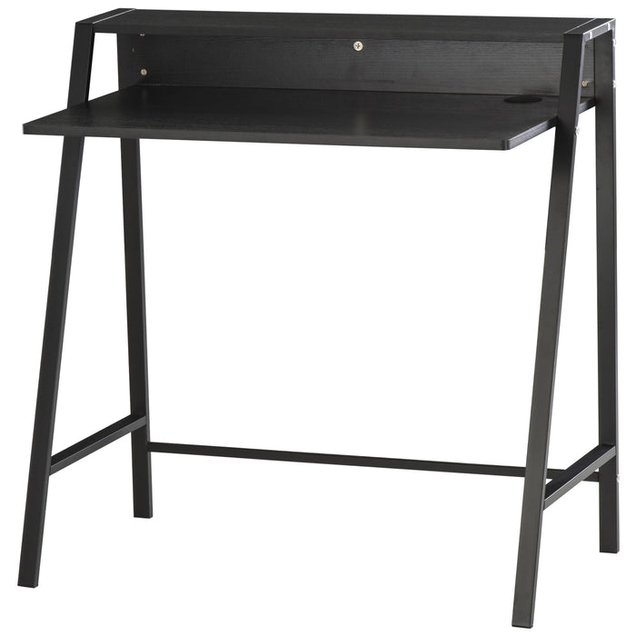 Modern Black Writing Desk - Computer Table with Storage Shelf for Home Office - Space-Saving Workstation for PC and Laptop Users