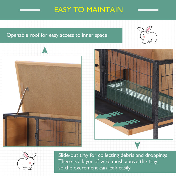 Elevated Wooden Hutch for Guinea Pigs and Bunnies - Outdoor Pet Cage with Slide-Out Tray, Lockable Door, and Openable Roof - Durable Small Animal Shelter for Secure & Easy Cleaning