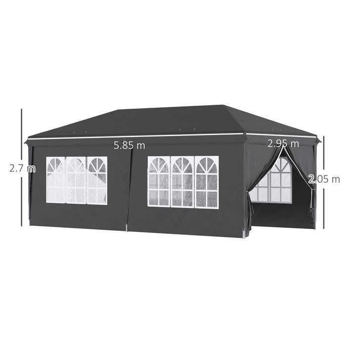 Height Adjustable 3x6m Pop-up Gazebo with Side Panels and Windows - Waterproof Outdoor Shelter for Garden and Events - Ideal for Parties, Camping & Storage Bag Included