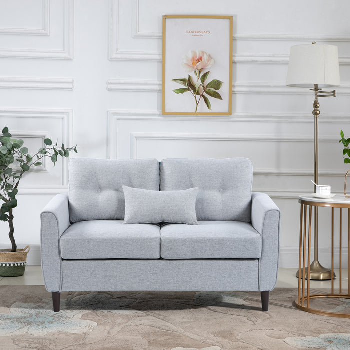 Double Loveseat Sofa with Tufted Fabric - Sturdy Wooden Legs in Light Grey for Elegant Comfort - Ideal for Living Room, Dining Room, or Office Spaces