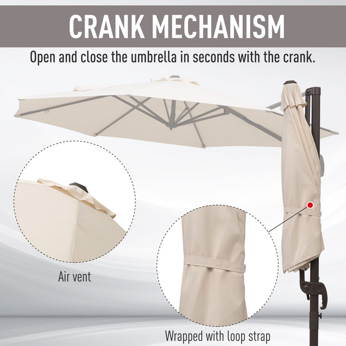 3M Cantilever Banana Parasol Umbrella with Cross Base - Aluminium Frame, 360° Rotation, Hand Crank System in Beige - Ideal for Outdoor Patio Sunshade