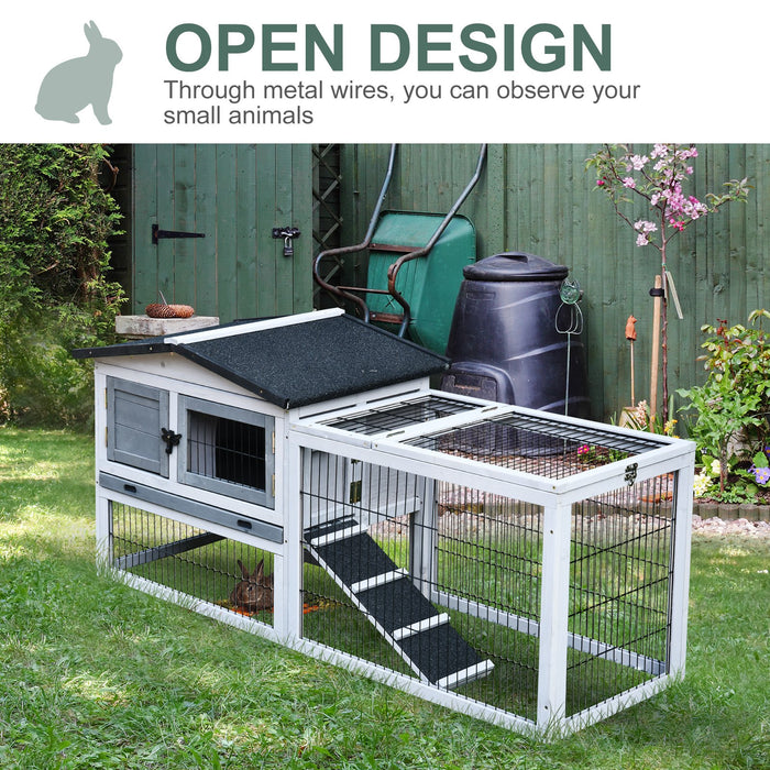 Two-Level Fir Wood Small Animal Hutch - Burnt Grey with Ramp Access - Ideal for Rabbits & Guinea Pigs