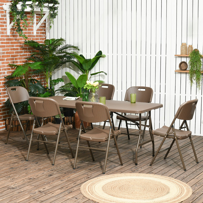 7-Piece Resin Rattan Patio Dining Set - Foldable Chairs & Table with HDPE Molding, Space-Efficient - Ideal for Indoor & Outdoor Use in Dark Brown