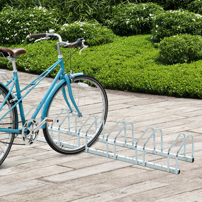 Bicycle Floor-to-Wall Secure Parking Stand - 6-Slot Lockable Bike Storage Rack, 179L x 33W x 27H, Silver - Ideal for Cyclists and Garage Organizers