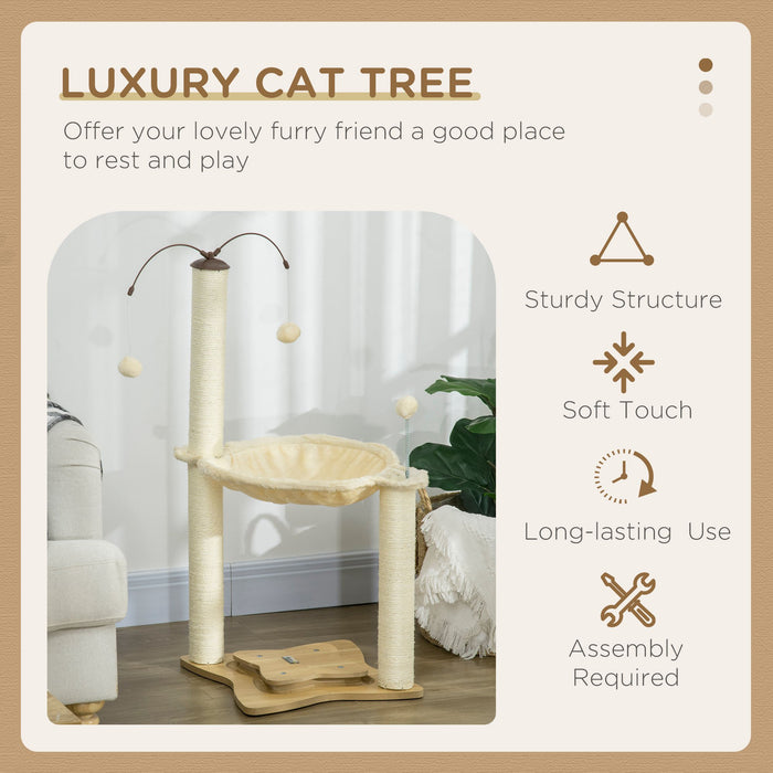 Kitten Play Tower - Beige Cat Tree with Sisal Scratching Posts, Hammock & Ball Toy, 53.5x53.5x90 cm - Ideal Entertainment for Indoor Cats