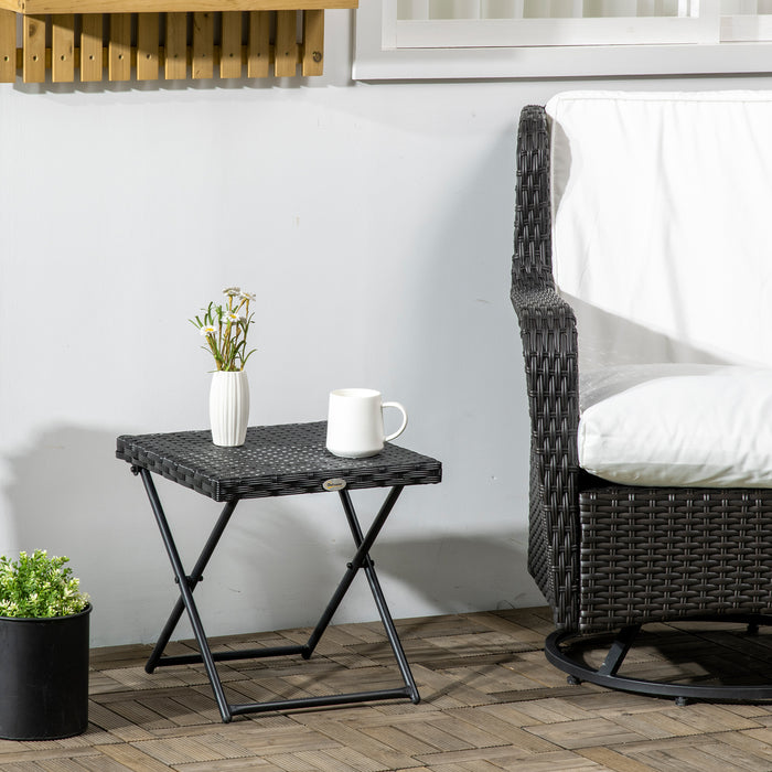 PE Wicker Rattan Folding Table - Sturdy Square Design in Elegant Black - Ideal for Outdoor & Indoor Use