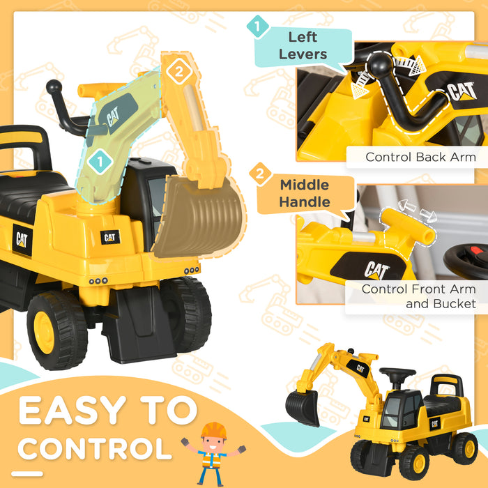 CAT Licensed Toddler Excavator Ride-On with Manual Bucket - Interactive Construction Play Toy with Horn, Under-Seat Storage - Ideal for Young Builders and Pretend Play