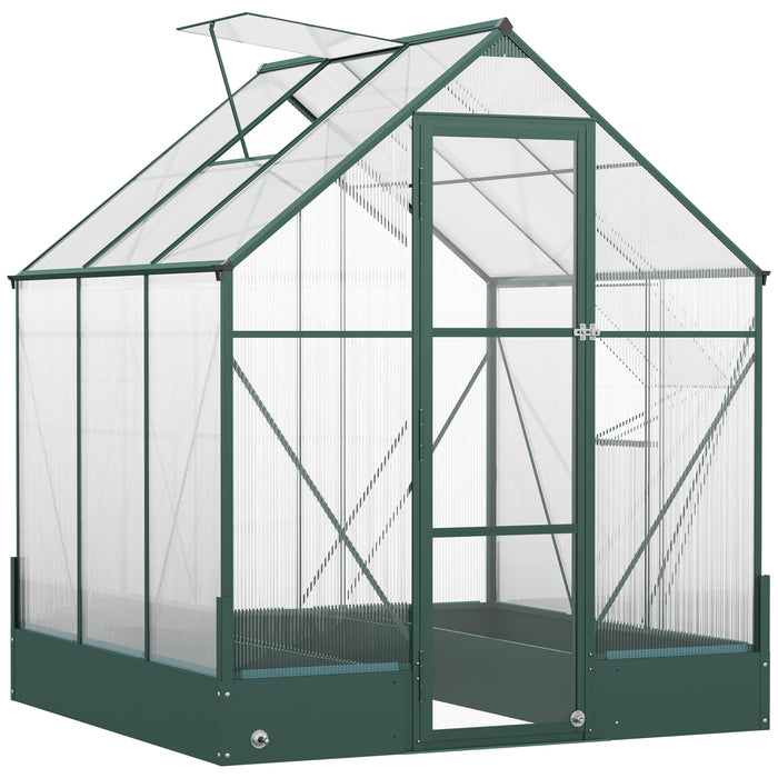 Aluminium Frame Walk-in Greenhouse - 6x6 ft with Polycarbonate Panels, Adjustable Temperature Window & Plant Bed - Ideal for Gardeners and Plant Cultivation