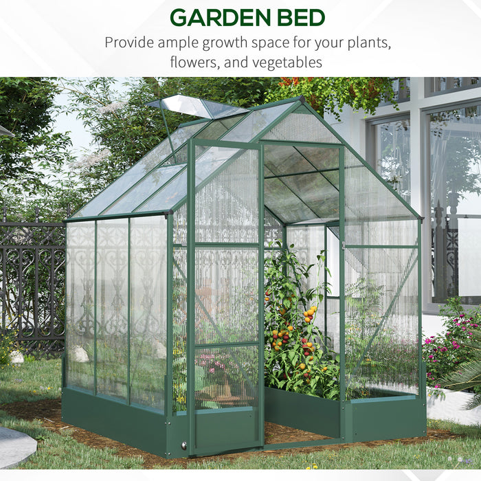 Aluminium Frame Walk-in Greenhouse - 6x6 ft with Polycarbonate Panels, Adjustable Temperature Window & Plant Bed - Ideal for Gardeners and Plant Cultivation