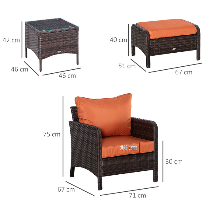 5-Piece PE Rattan Outdoor Furniture Set - Includes 2 Wicker Armchairs, 2 Stools, Glass Top Table with Comfortable Cushions - Elegant Patio Conversational Set for Garden and Backyard