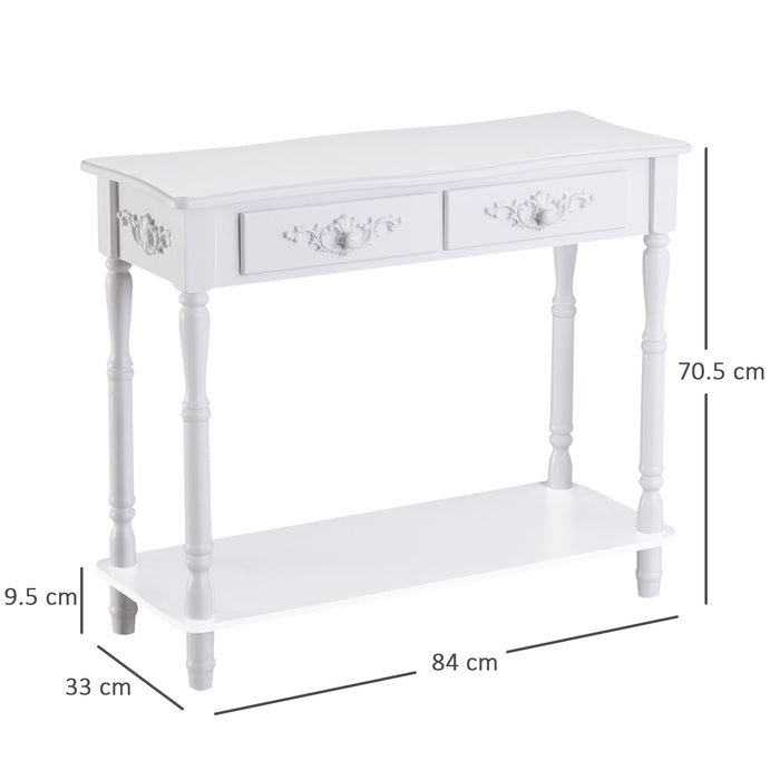 Modern White Console Table with Storage - Sofa Side Desk with Shelves and Drawers - Versatile Furniture for Living Room, Entryway, Bedroom