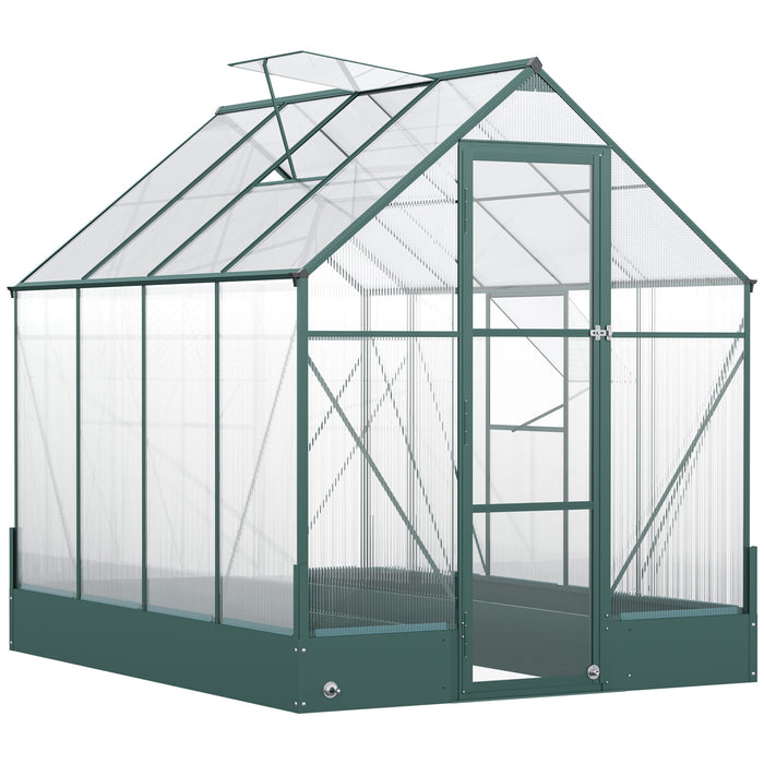 Aluminium Frame Walk-in Greenhouse - 6x8ft with Polycarbonate Panels & Built-In Plant Beds - Temperature Regulation & Sturdy Foundation for Gardeners