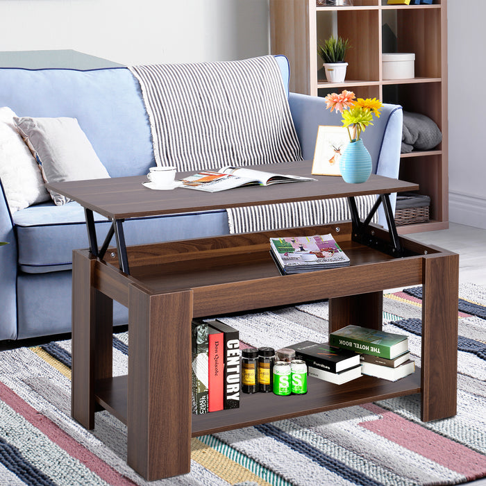 Lift-Top Coffee Table with Hidden Storage and Lower Shelf - Versatile 100cm x 50cm Surface, Adjustable Height - Ideal for Small Spaces, Living Room Organization