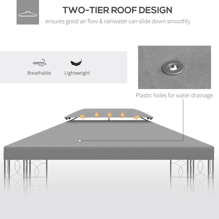 3x4m Gazebo Replacement Canopy - Dual-Tier UV Protective Top Cover for Garden Outdoor Awnings - Ideal for Sheltering Your Patio, Light Grey (Roof Only)