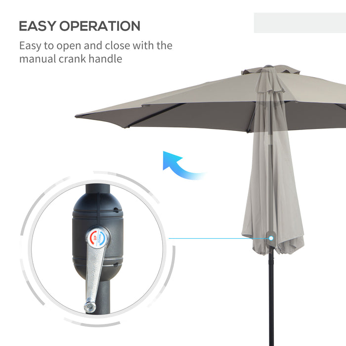 Tilting Parasol with Crank Handle - 3m Outdoor Sun Shade Umbrella with 8 Ribs, Light Grey - Ideal for Balconies, Benches, and Gardens