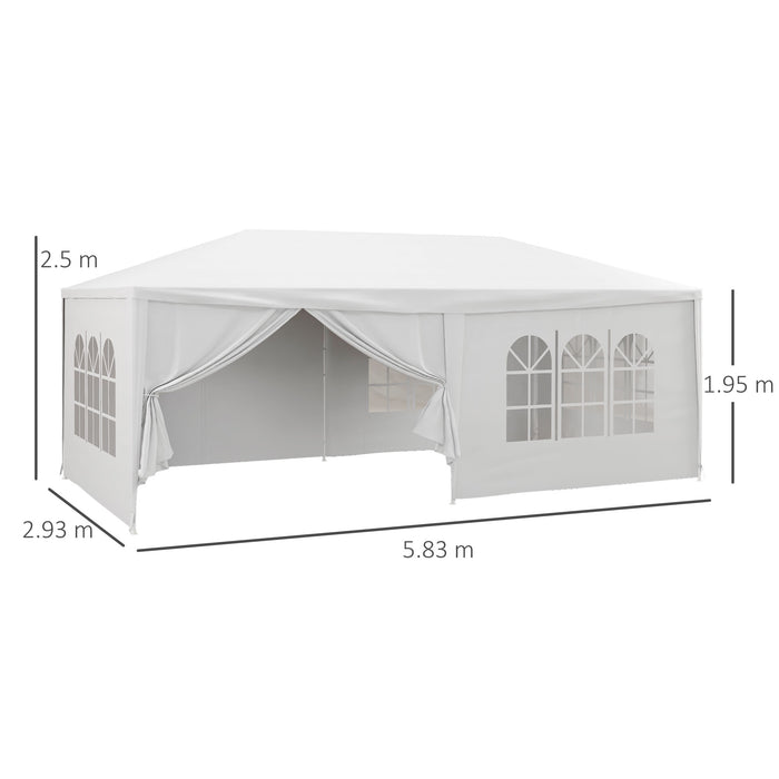 6x3m Wedding Party Tent - Outdoor Waterproof PE Canopy Gazebo with Removable Side Walls - Ideal Shelter for Events and Gatherings