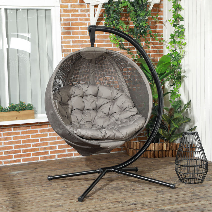 Round Wicker Egg Basket Swing Chair - Includes Durable Steel Stand - Ideal for Indoor and Outdoor Relaxation