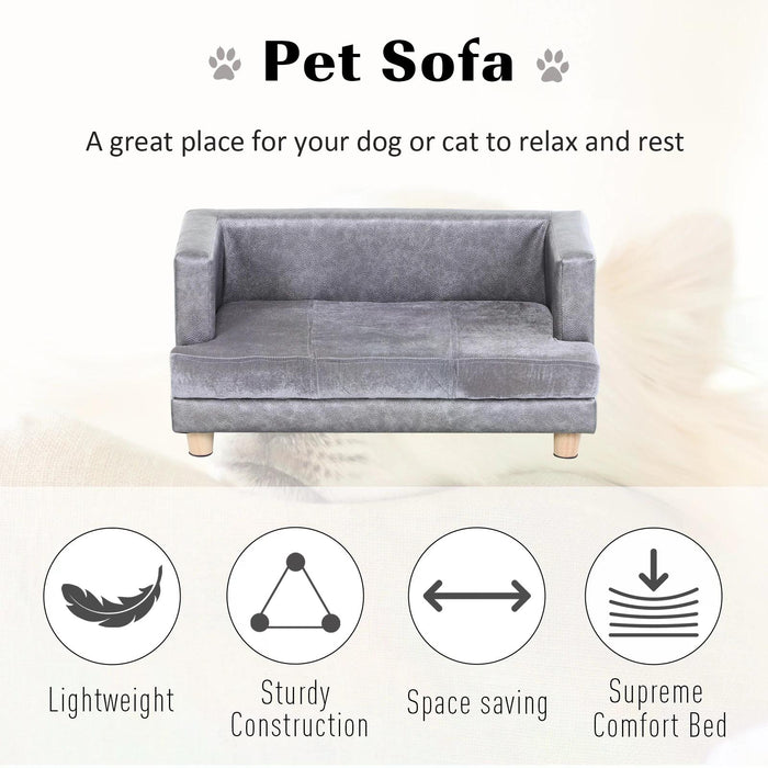 Elevated Grey PU Leather Dog Sofa Bed - Comfortable and Stylish Pet Furniture - Ideal for Supporting Joint Health in Dogs