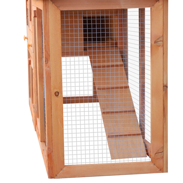 Rabbit Hutch with 2 Levels and Ramp - Durable Fir Wood Construction for Small Animals, Brown - Ideal Habitat for Rabbits and Small Pets